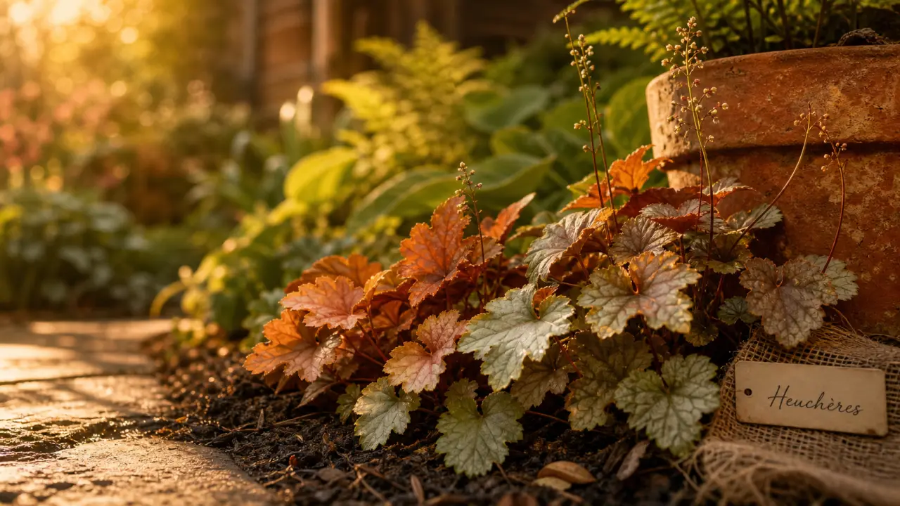 Les plus belles heuchères à l’ombre : feuilles caramel, pourpre et argent