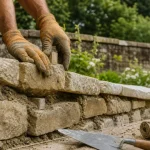 Moellons mur : parement en cours, boutisses et couronnement