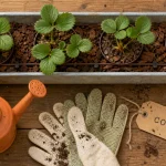 Plantation fraisier en hauteur : collet visible au substrat