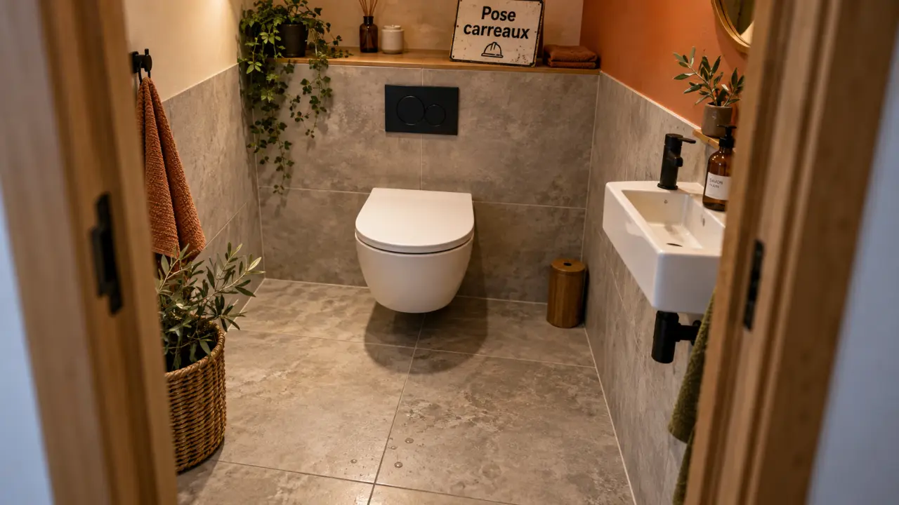 Carrelage wc effet béton mat, petit WC agrandi par format et couleur