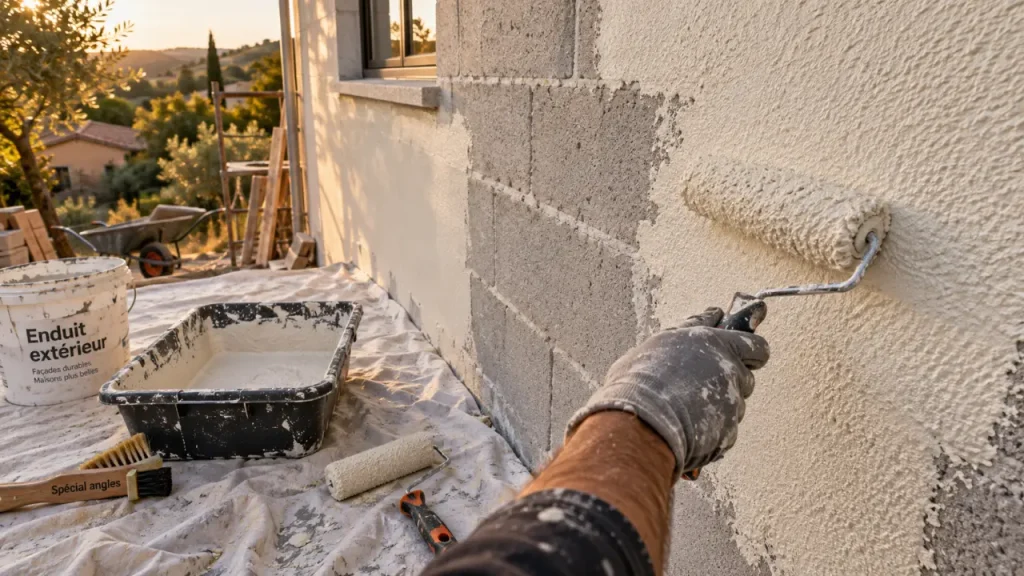 Enduit extérieur au rouleau : une finition décorative, pas une réparation du mur