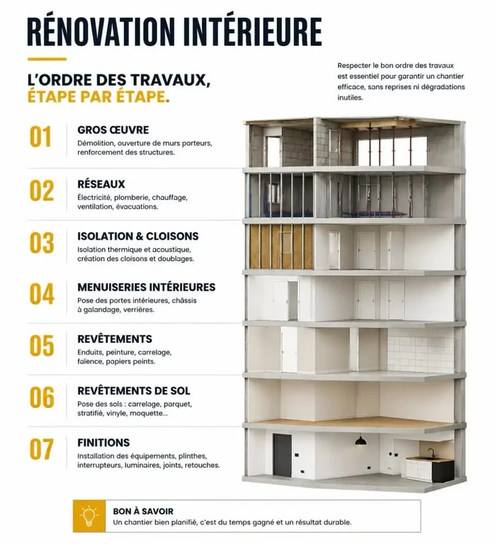 Ordre chronologique des travaux de rénovation intérieur pour une planification réussie