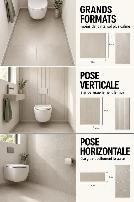 Carrelage WC : formats et orientations de pose pour agrandir visuellement la pièce