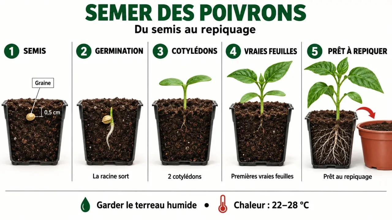 Étapes du semis des poivrons de la graine au repiquage