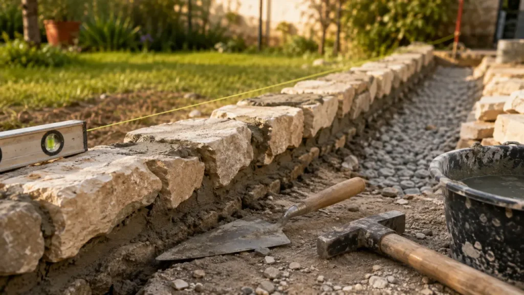 Muret en moellon : fondations drainantes, chaux naturelle et erreurs qui fissurent