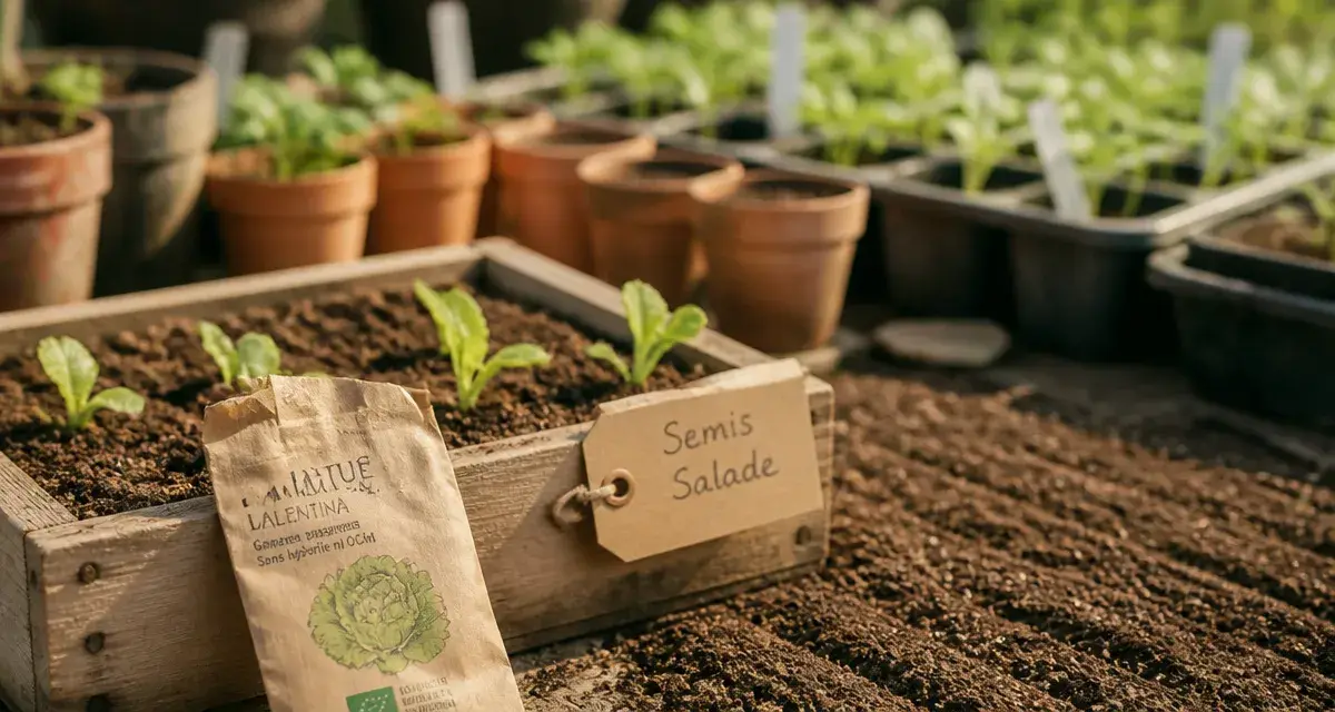 Semer salade : semis de salade en caissette bois
