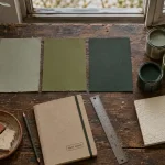 Nuance de vert peinture : échantillons vert saure, olive chaude, sapin bleuté sous lumière du nord